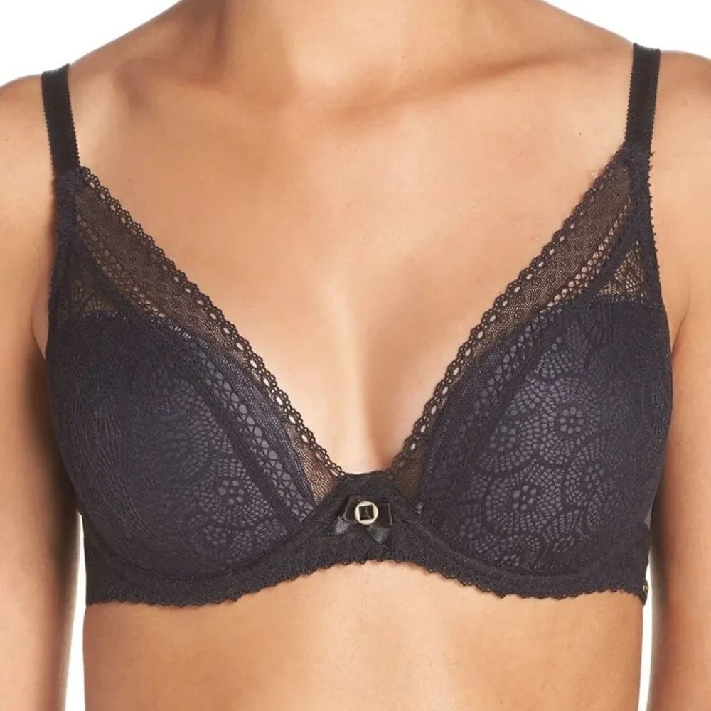 Chantelle Festivite Lace Plunge Black Bra Sizes: 32DDD & 34DDD
